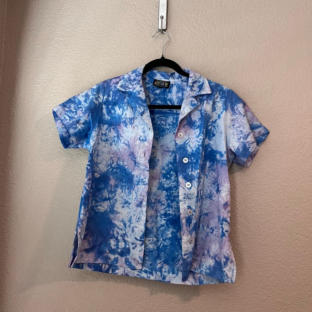 Big Bud Press Women’s Pantry Button Up Tie Dye Collared Shirt Size P Blue Purple - Picture 2 of 9